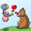 Cochon et vache amoureux avec des ballons