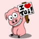 Cochon agitant une pancarte "I love toi"