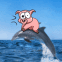 Cochon sur un dauphin